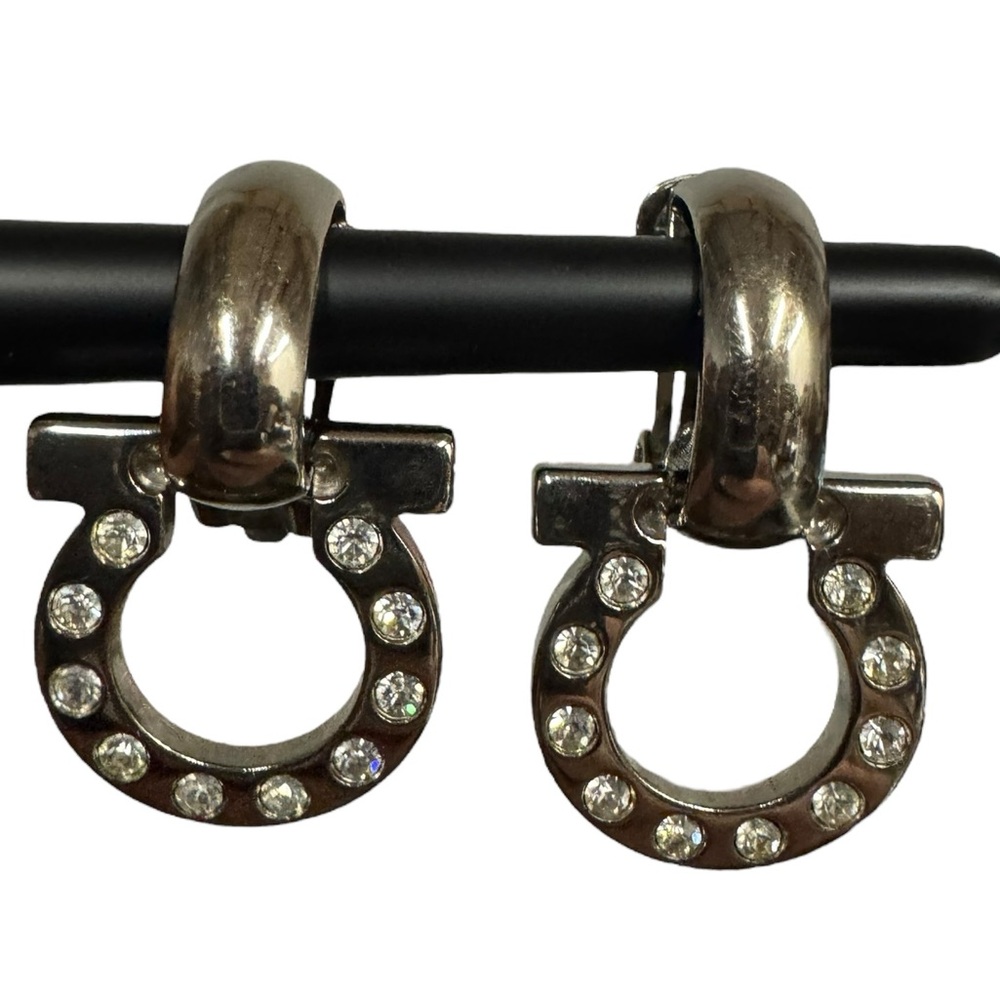 Salvatore Ferragamo Silver studded logo clip on earrings